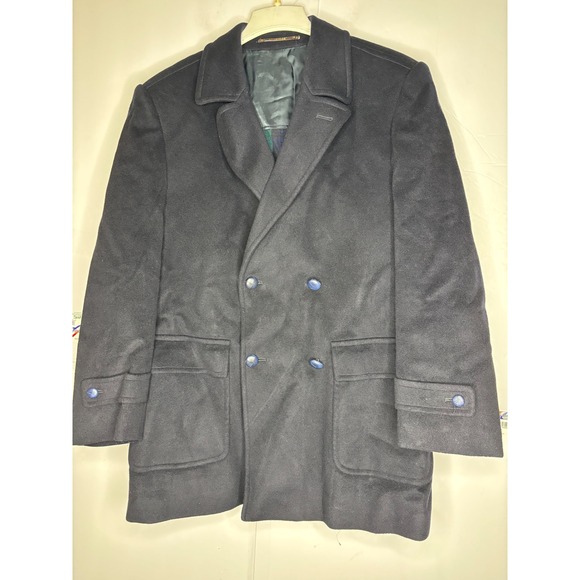 McGregor Other - McGregor Mens Navy Blue Wool Blend Double Breasted Pea Coat Plaid Lining Size 52